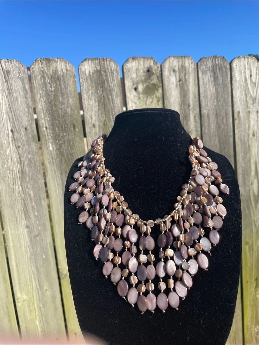 Mother of Pearl Bib Necklace purple and natural color